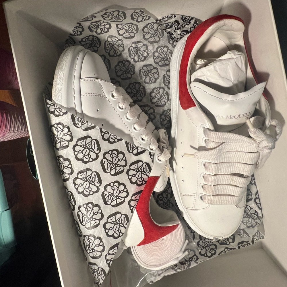 Alexander McQueen White and Red Leather Sneakers